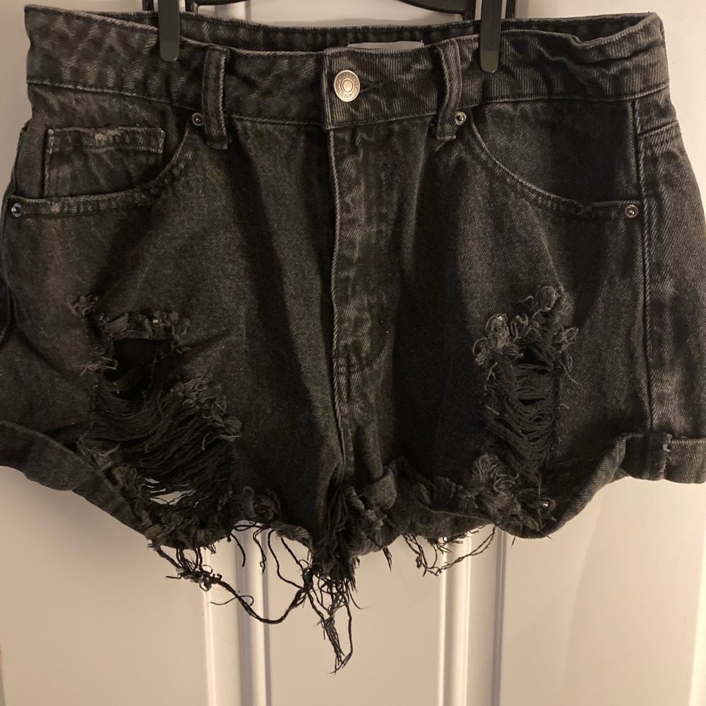 Distressed Black Denim Shorts